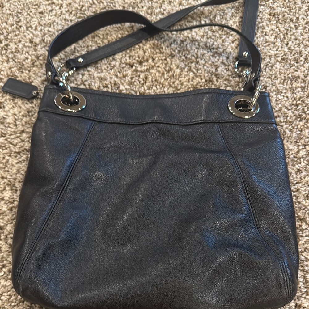 Coach Black Leather Hobo Shoulder Bag with Silver Hardware - Picture 2 of 3